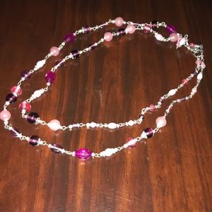 Long purple and pink jeweled necklace